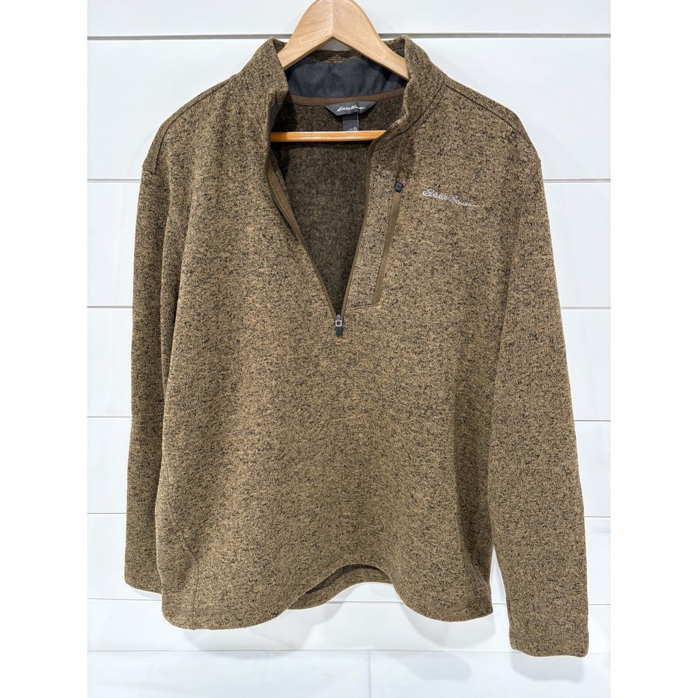 Eddie Bauer Sweater Mens Extra Large XL Brown Quarter Zip Pullover Heathered
